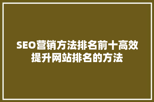 SEO营销方法排名前十高效提升网站排名的方法