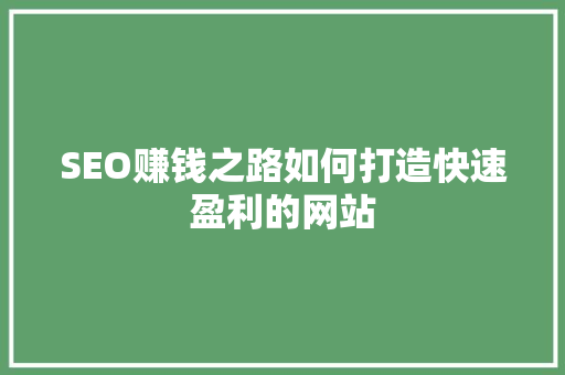 SEO赚钱之路如何打造快速盈利的网站 网站建设公司