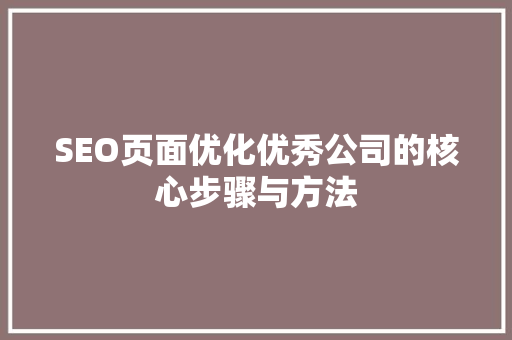 SEO页面优化优秀公司的核心步骤与方法 SEO关键词