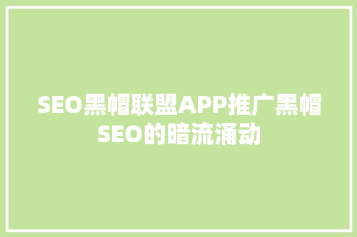 SEO黑帽联盟APP推广黑帽SEO的暗流涌动 SEO关键词