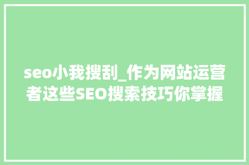 seo小我搜刮_作为网站运营者这些SEO搜索技巧你掌握了吗 seo小我搜刮_作为网站运营者这些SEO搜索技巧你掌握了吗 必应SEO