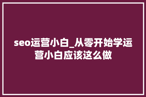 seo运营小白_从零开始学运营小白应该这么做 seo运营小白_从零开始学运营小白应该这么做 必应SEO
