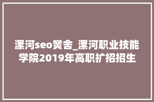 漯河seo黉舍_漯河职业技能学院2019年高职扩招招生简章 漯河seo黉舍_漯河职业技能学院2019年高职扩招招生简章 搜狗SEO
