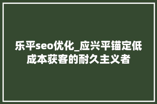 乐平seo优化_应兴平锚定低成本获客的耐久主义者 乐平seo优化_应兴平锚定低成本获客的耐久主义者 必应SEO