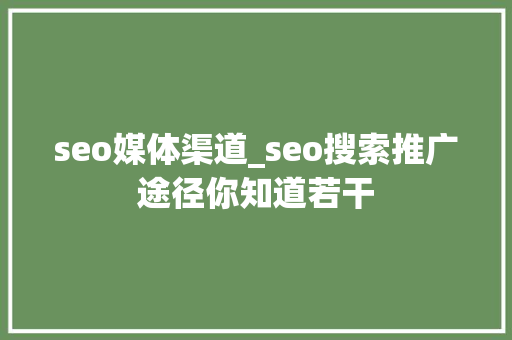seo媒体渠道_seo搜索推广途径你知道若干 seo媒体渠道_seo搜索推广途径你知道若干 网站建设公司