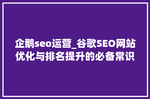 企鹅seo运营_谷歌SEO网站优化与排名提升的必备常识适合新手和进阶用户 企鹅seo运营_谷歌SEO网站优化与排名提升的必备常识适合新手和进阶用户 必应SEO