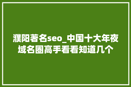 濮阳著名seo_中国十大年夜域名圈高手看看知道几个 濮阳著名seo_中国十大年夜域名圈高手看看知道几个 神马SEO