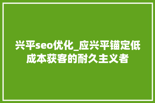 兴平seo优化_应兴平锚定低成本获客的耐久主义者