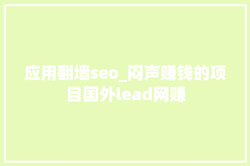 应用翻墙seo_闷声赚钱的项目国外lead网赚 SEO关键词