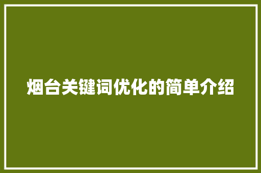 烟台关键词优化的简单介绍 烟台关键词优化的简单介绍 SEO关键词