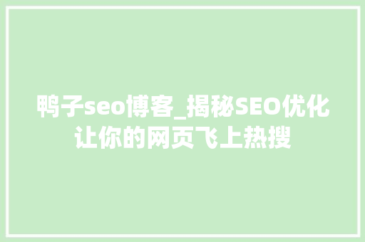 鸭子seo博客_揭秘SEO优化让你的网页飞上热搜 鸭子seo博客_揭秘SEO优化让你的网页飞上热搜 百度SEO