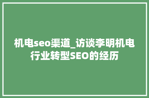 机电seo渠道_访谈李明机电行业转型SEO的经历 机电seo渠道_访谈李明机电行业转型SEO的经历 神马SEO