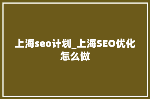 上海seo计划_上海SEO优化怎么做 上海seo计划_上海SEO优化怎么做 百度SEO