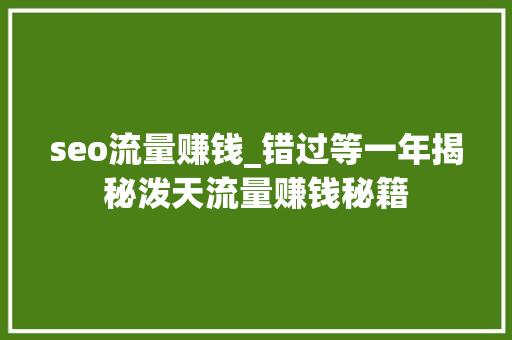 seo流量赚钱_错过等一年揭秘泼天流量赚钱秘籍 seo流量赚钱_错过等一年揭秘泼天流量赚钱秘籍 网站建设公司