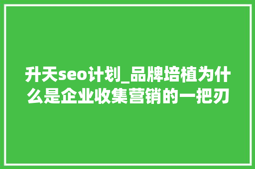 升天seo计划_品牌培植为什么是企业收集营销的一把刃剑呢 升天seo计划_品牌培植为什么是企业收集营销的一把刃剑呢 百度SEO