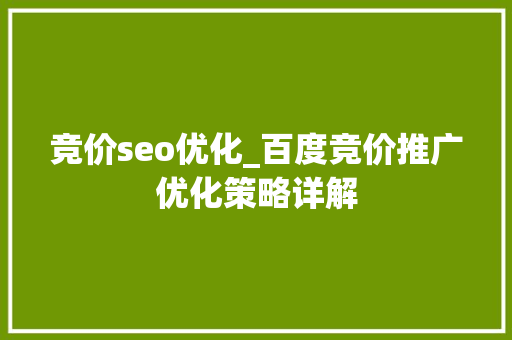 竞价seo优化_百度竞价推广优化策略详解