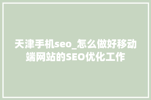天津手机seo_怎么做好移动端网站的SEO优化工作