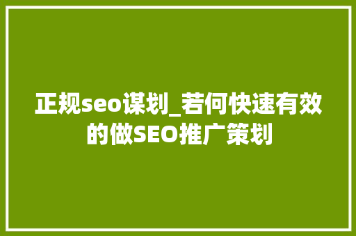 正规seo谋划_若何快速有效的做SEO推广策划 正规seo谋划_若何快速有效的做SEO推广策划 神马SEO