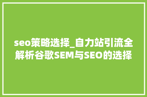 seo策略选择_自力站引流全解析谷歌SEM与SEO的选择与优化策略 seo策略选择_自力站引流全解析谷歌SEM与SEO的选择与优化策略 搜狗SEO