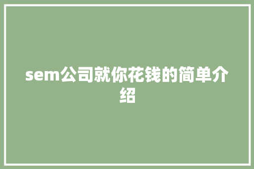 sem公司就你花钱的简单介绍 sem公司就你花钱的简单介绍 网站建设公司