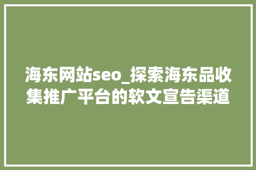 海东网站seo_探索海东品收集推广平台的软文宣告渠道 海东网站seo_探索海东品收集推广平台的软文宣告渠道 百度SEO