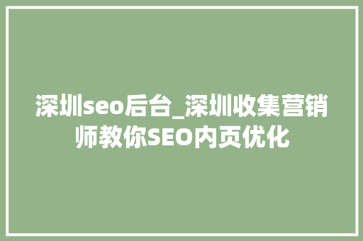 深圳seo后台_深圳收集营销师教你SEO内页优化 深圳seo后台_深圳收集营销师教你SEO内页优化 神马SEO