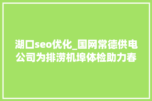 湖口seo优化_国网常德供电公司为排涝机埠体检助力春耕分娩 湖口seo优化_国网常德供电公司为排涝机埠体检助力春耕分娩 百度SEO