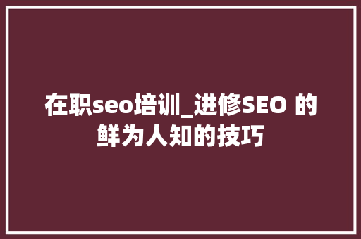 在职seo培训_进修SEO 的鲜为人知的技巧