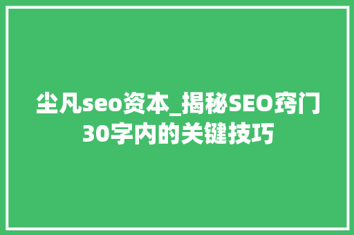 尘凡seo资本_揭秘SEO窍门30字内的关键技巧 尘凡seo资本_揭秘SEO窍门30字内的关键技巧 SEO关键词