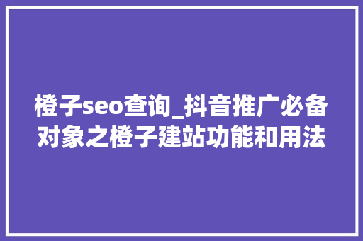 橙子seo查询_抖音推广必备对象之橙子建站功能和用法介绍 橙子seo查询_抖音推广必备对象之橙子建站功能和用法介绍 必应SEO