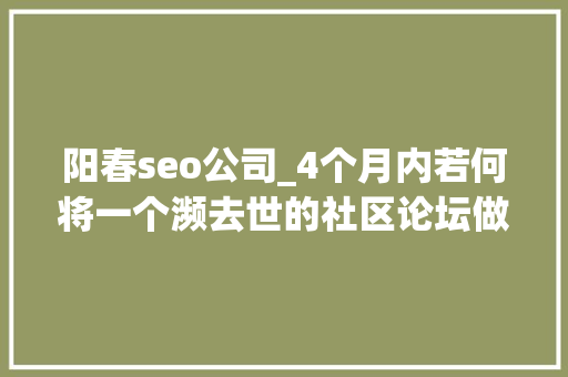 阳春seo公司_4个月内若何将一个濒去世的社区论坛做火起来的 阳春seo公司_4个月内若何将一个濒去世的社区论坛做火起来的 神马SEO