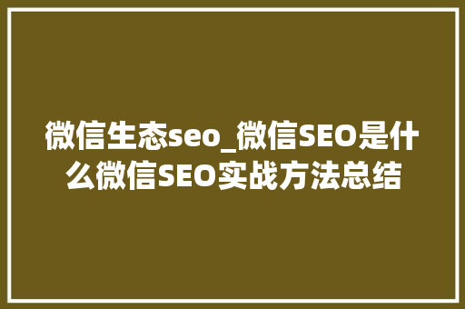 微信生态seo_微信SEO是什么微信SEO实战方法总结 微信生态seo_微信SEO是什么微信SEO实战方法总结 SEO关键词