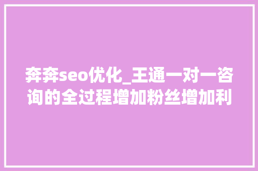奔奔seo优化_王通一对一咨询的全过程增加粉丝增加利润增加能量 奔奔seo优化_王通一对一咨询的全过程增加粉丝增加利润增加能量 神马SEO