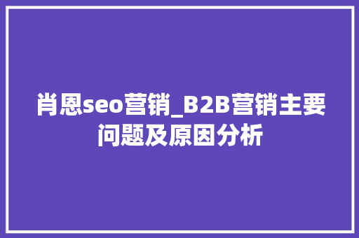 肖恩seo营销_B2B营销主要问题及原因分析 肖恩seo营销_B2B营销主要问题及原因分析 搜狗SEO