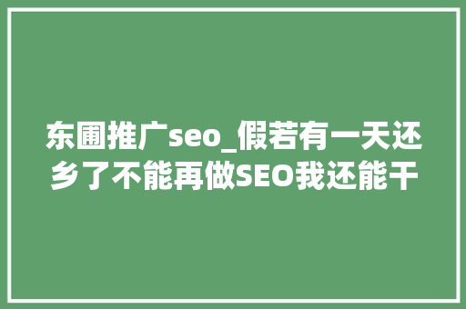 东圃推广seo_假若有一天还乡了不能再做SEO我还能干吗
