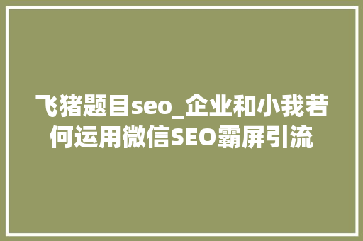 飞猪题目seo_企业和小我若何运用微信SEO霸屏引流 飞猪题目seo_企业和小我若何运用微信SEO霸屏引流 搜狗SEO