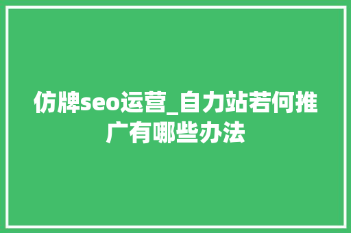 仿牌seo运营_自力站若何推广有哪些办法 仿牌seo运营_自力站若何推广有哪些办法 网站建设公司
