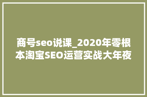 商号seo说课_2020年零根本淘宝SEO运营实战大年夜数据时代精细化运营流程 商号seo说课_2020年零根本淘宝SEO运营实战大年夜数据时代精细化运营流程 神马SEO