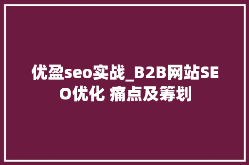 优盈seo实战_B2B网站SEO优化 痛点及筹划 优盈seo实战_B2B网站SEO优化 痛点及筹划 百度SEO