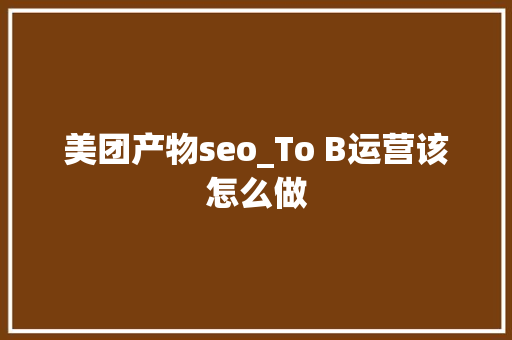 美团产物seo_To B运营该怎么做 美团产物seo_To B运营该怎么做 必应SEO