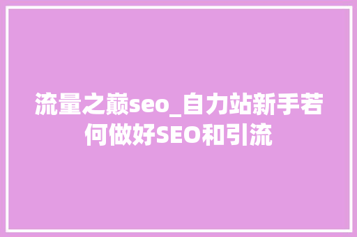 流量之巅seo_自力站新手若何做好SEO和引流 流量之巅seo_自力站新手若何做好SEO和引流 神马SEO