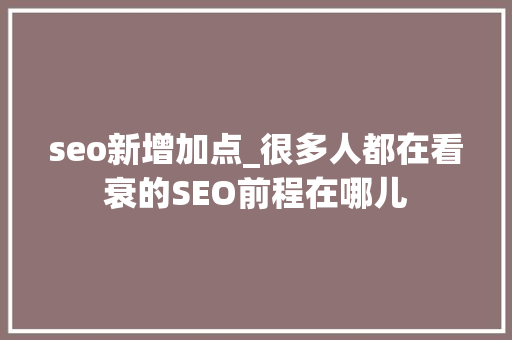 seo新增加点_很多人都在看衰的SEO前程在哪儿 seo新增加点_很多人都在看衰的SEO前程在哪儿 神马SEO