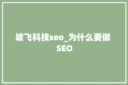 坡飞科技seo_为什么要做 SEO 坡飞科技seo_为什么要做 SEO 网站建设公司