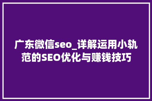广东微信seo_详解运用小轨范的SEO优化与赚钱技巧 广东微信seo_详解运用小轨范的SEO优化与赚钱技巧 网站建设公司