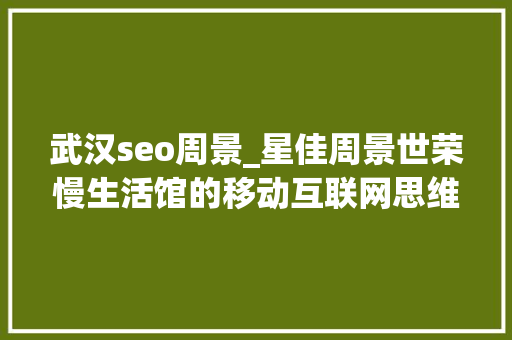 武汉seo周景_星佳周景世荣慢生活馆的移动互联网思维之道 武汉seo周景_星佳周景世荣慢生活馆的移动互联网思维之道 网站建设公司