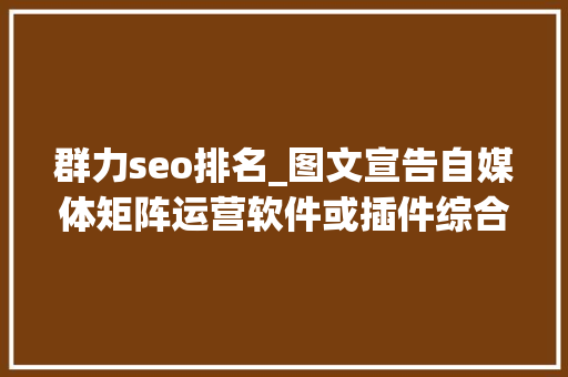 群力seo排名_图文宣告自媒体矩阵运营软件或插件综合评价