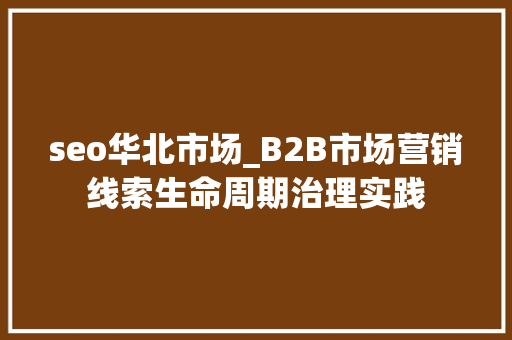 seo华北市场_B2B市场营销线索生命周期治理实践 seo华北市场_B2B市场营销线索生命周期治理实践 必应SEO