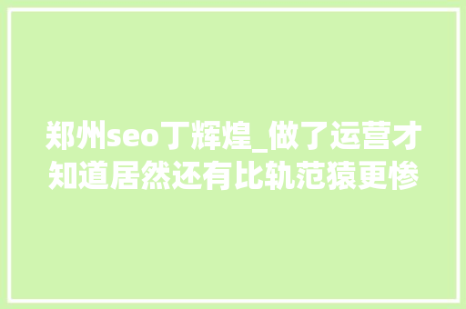 郑州seo丁辉煌_做了运营才知道居然还有比轨范猿更惨的工作 郑州seo丁辉煌_做了运营才知道居然还有比轨范猿更惨的工作 百度SEO