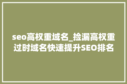 seo高权重域名_捡漏高权重过时域名快速提升SEO排名一