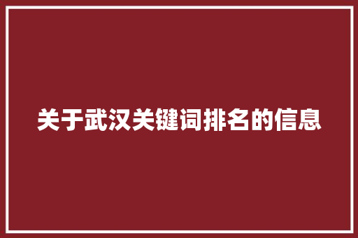 关于武汉关键词排名的信息 关于武汉关键词排名的信息 SEO关键词